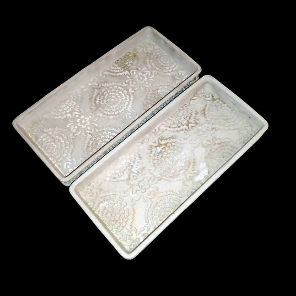 Cost Plus World Market Cream Vanity Tray Floral Design